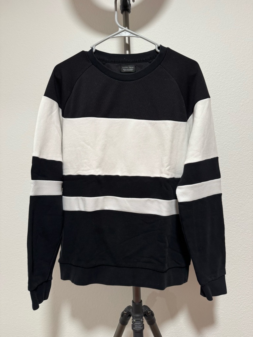 Zara Black & White Striped Crewneck Sweater